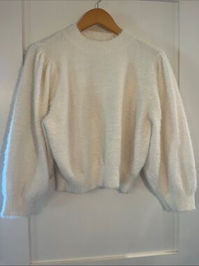 Callahan Cream Fuzzy Puff-Sleeve Sweater